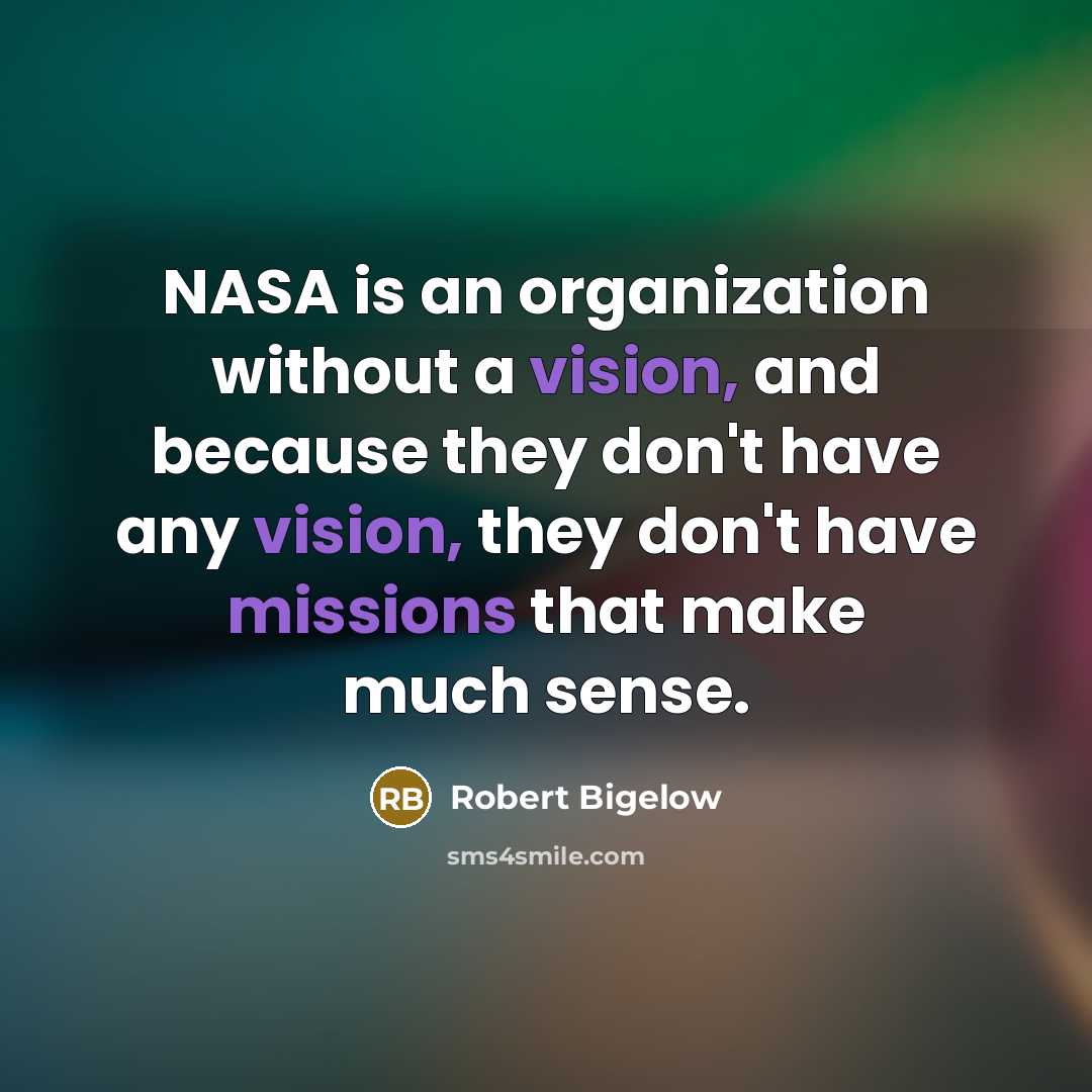 “NASA is an organization without a vision, and because they don't have any vision, they don't have missions that make much sense.” quote by Robert Bigelow