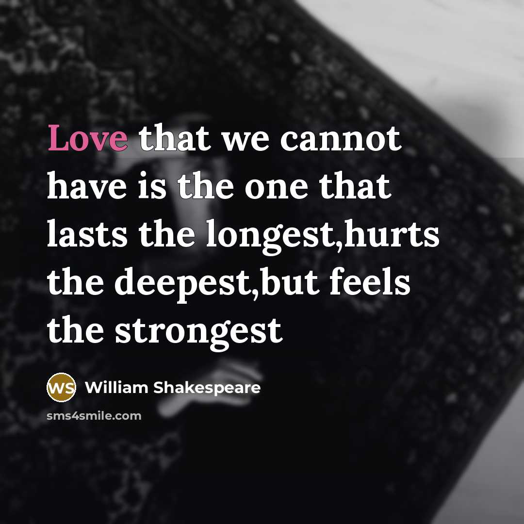 “Love that we cannot have is the one that lasts the longest,hurts the deepest,but feels the strongest” quote by William Shakespeare