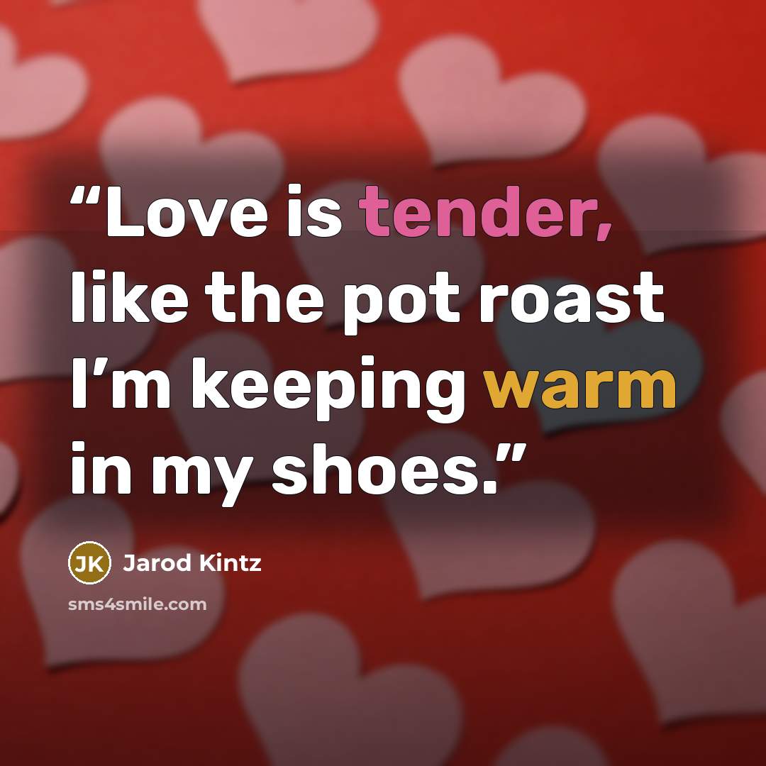 “Love is tender, like the pot roast I’m keeping warm in my shoes.” quote by Jarod Kintz