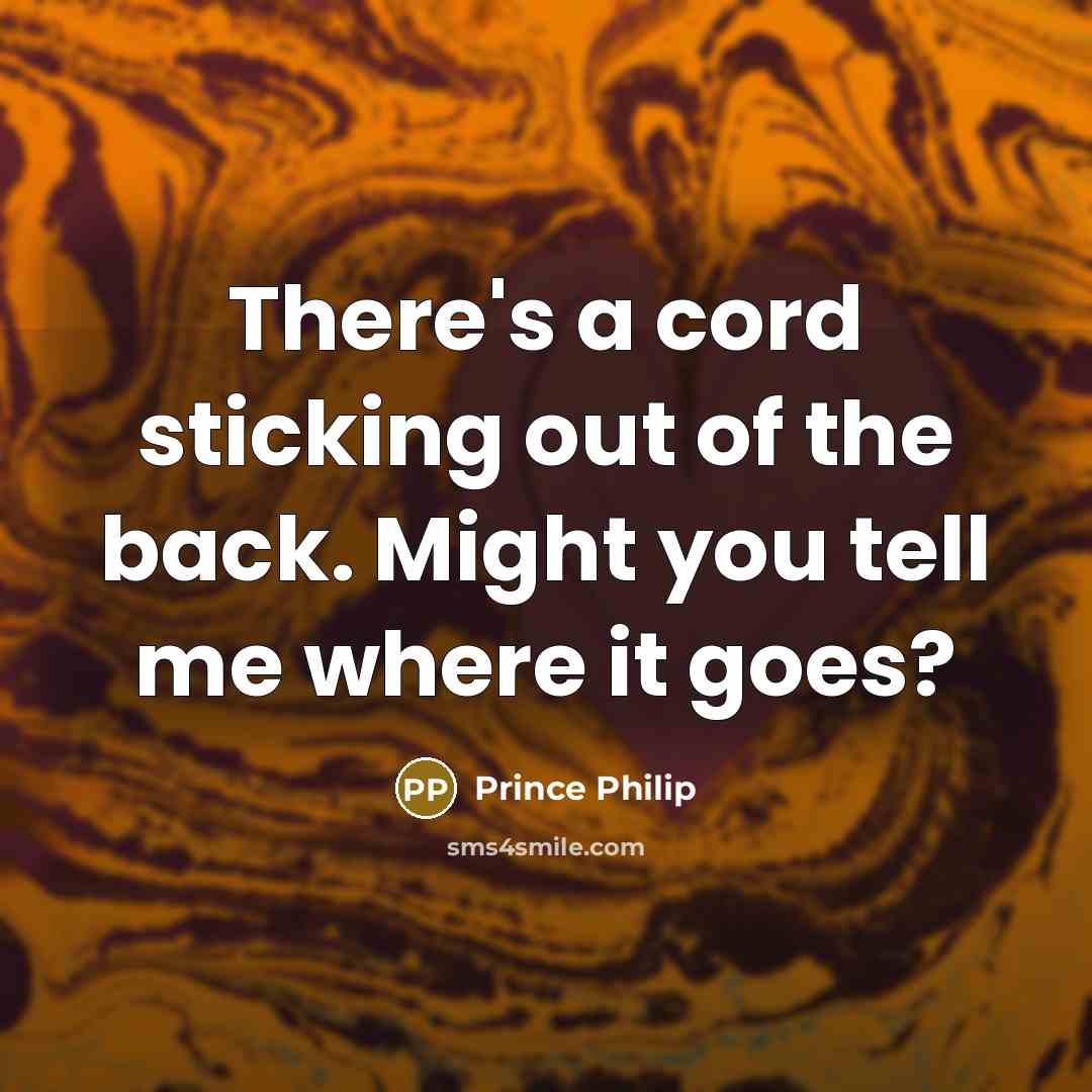“There's a cord sticking out of the back. Might you tell me where it goes?” quote by Prince Philip