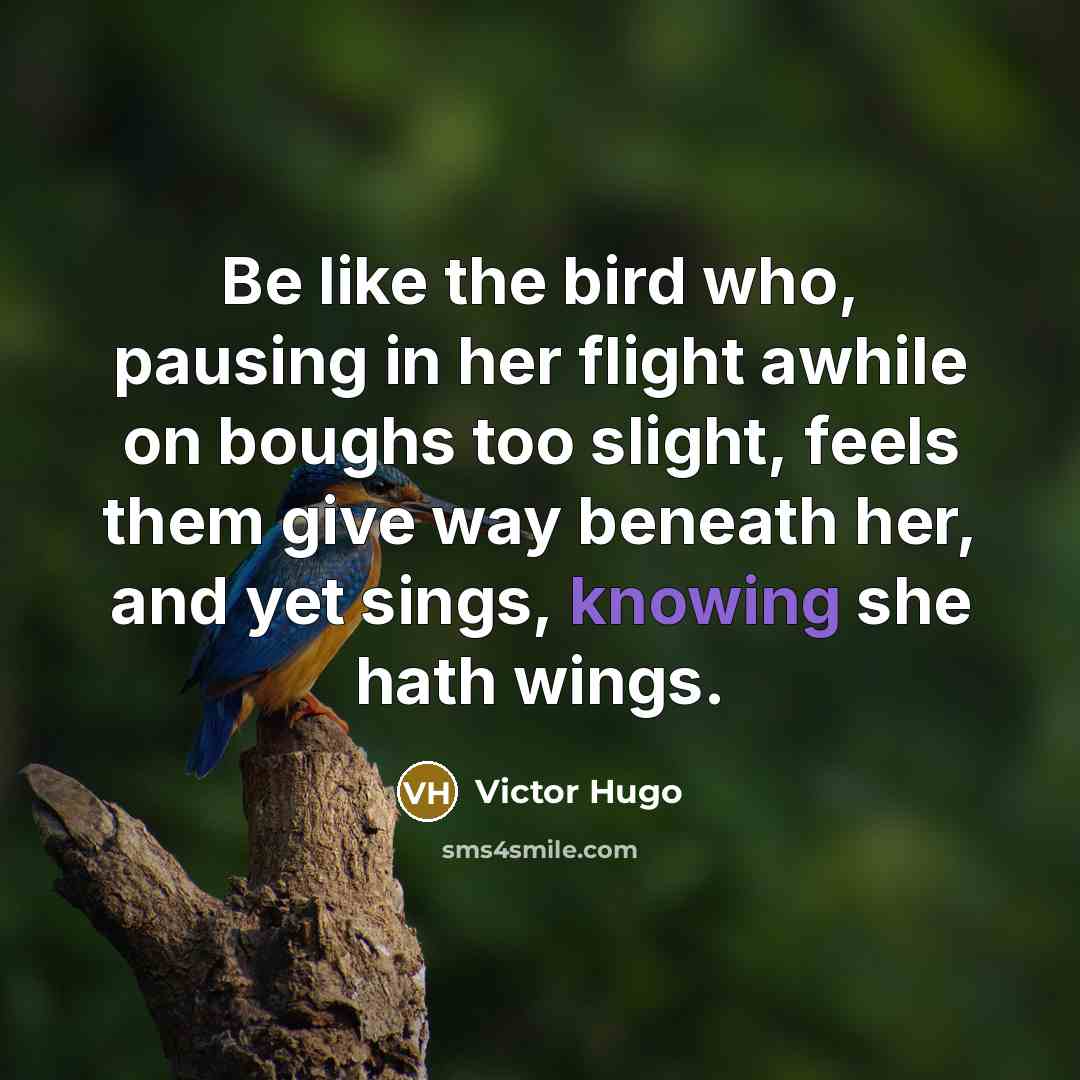 “Be like the bird who, pausing in her flight awhile on boughs too slight, feels them give way beneath her, and yet sings, knowing she hath wings.” quote by Victor Hugo