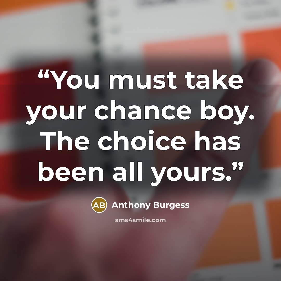 “You must take your chance boy. The choice has been all yours.” quote by Anthony Burgess