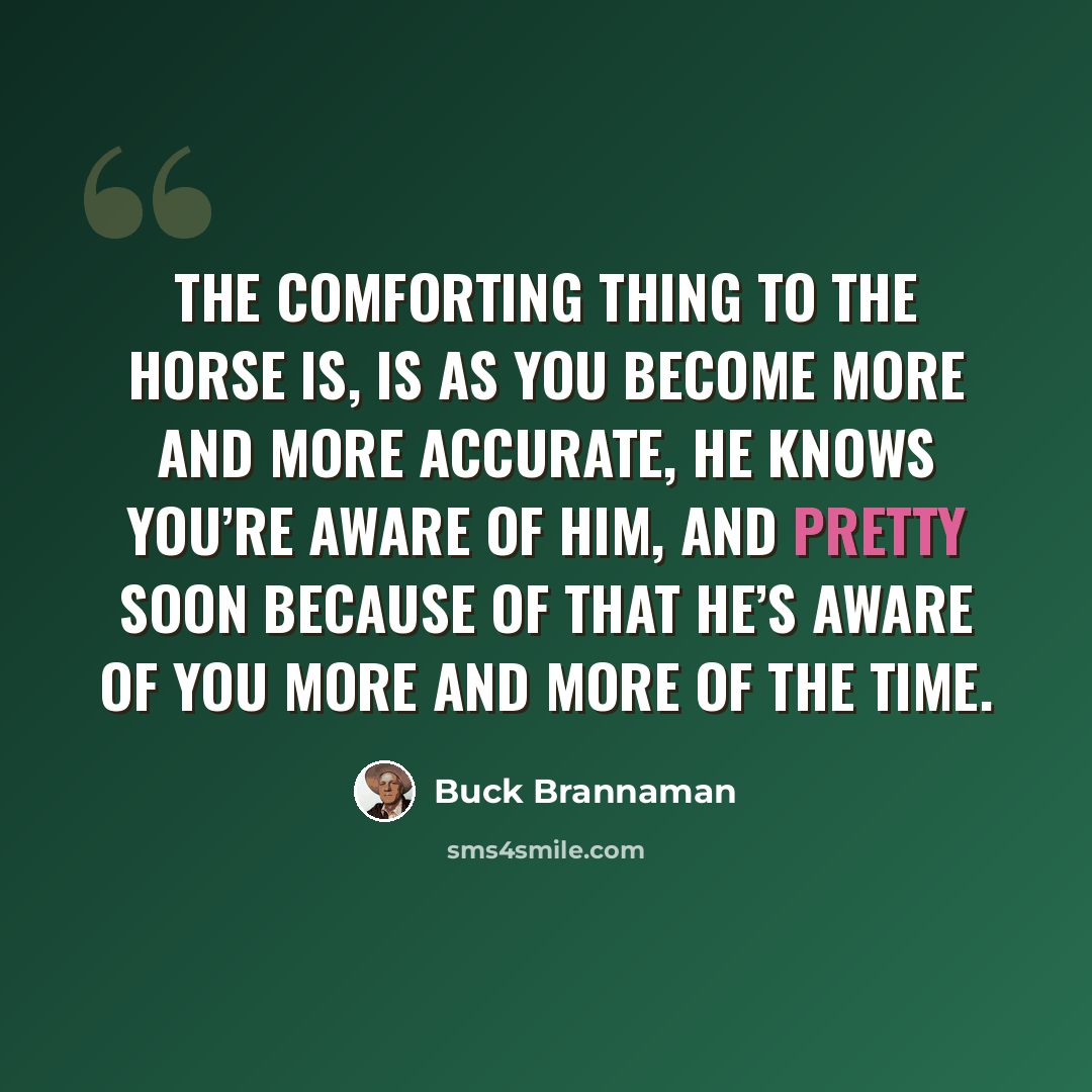 “The comforting thing to the horse is, is as you become more and more accurate, he knows you’re aware of him, and pretty soon because of that he’s aware of you more and more of the time.” quote by Buck Brannaman