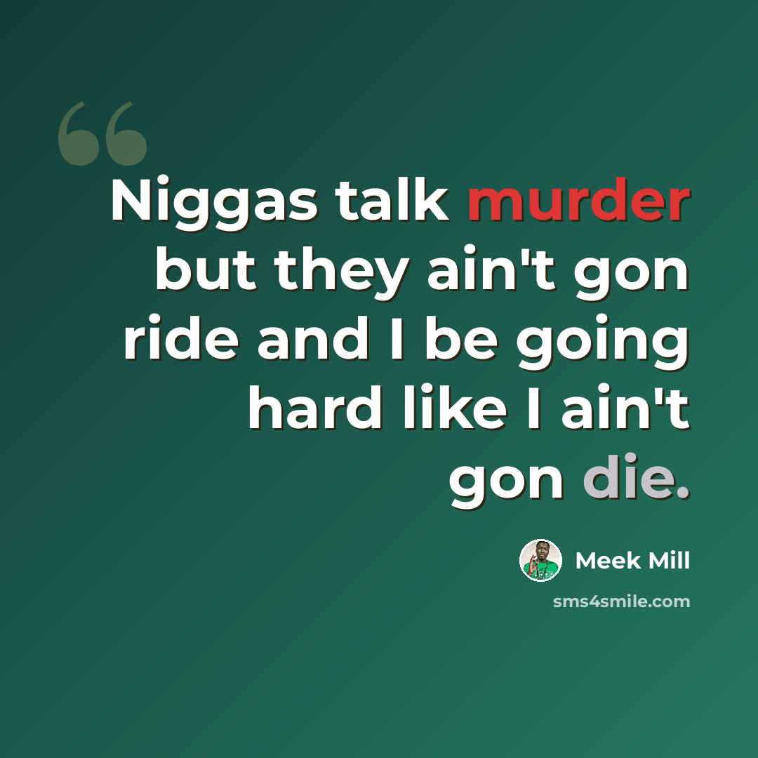 “Niggas talk murder but they ain't gon ride and I be going hard like I ain't gon die.” quote by Meek Mill
