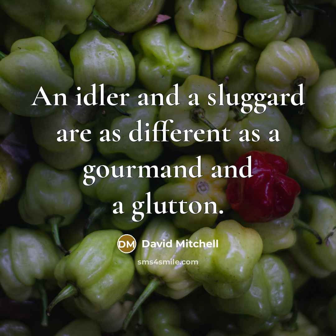 “An idler and a sluggard are as different as a gourmand and a glutton.” quote by David Mitchell