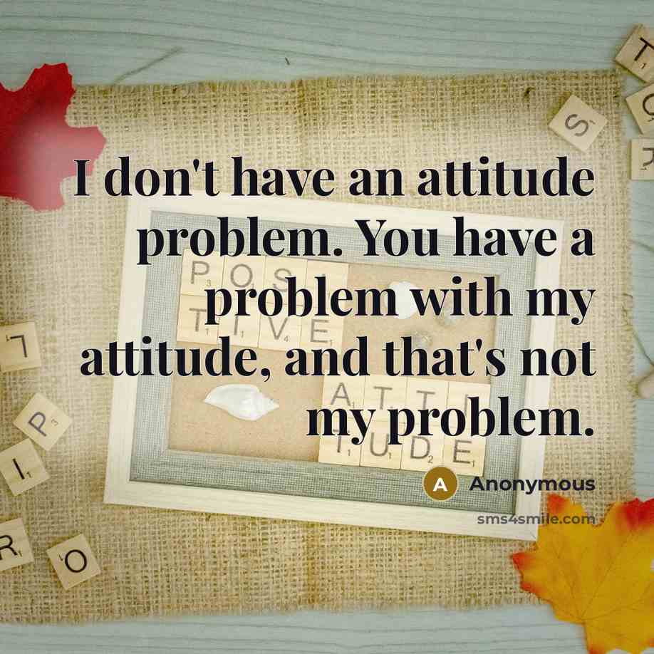 “I don't have an attitude problem. You have a problem with my attitude, and that's not my problem.” quote by Anonymous