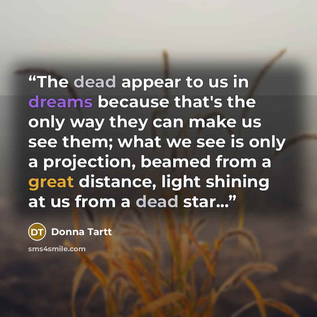 “The dead appear to us in dreams because that's the only way they can make us see them; what we see is only a projection, beamed from a great distance, light shining at us from a dead star...” quote by Donna Tartt
