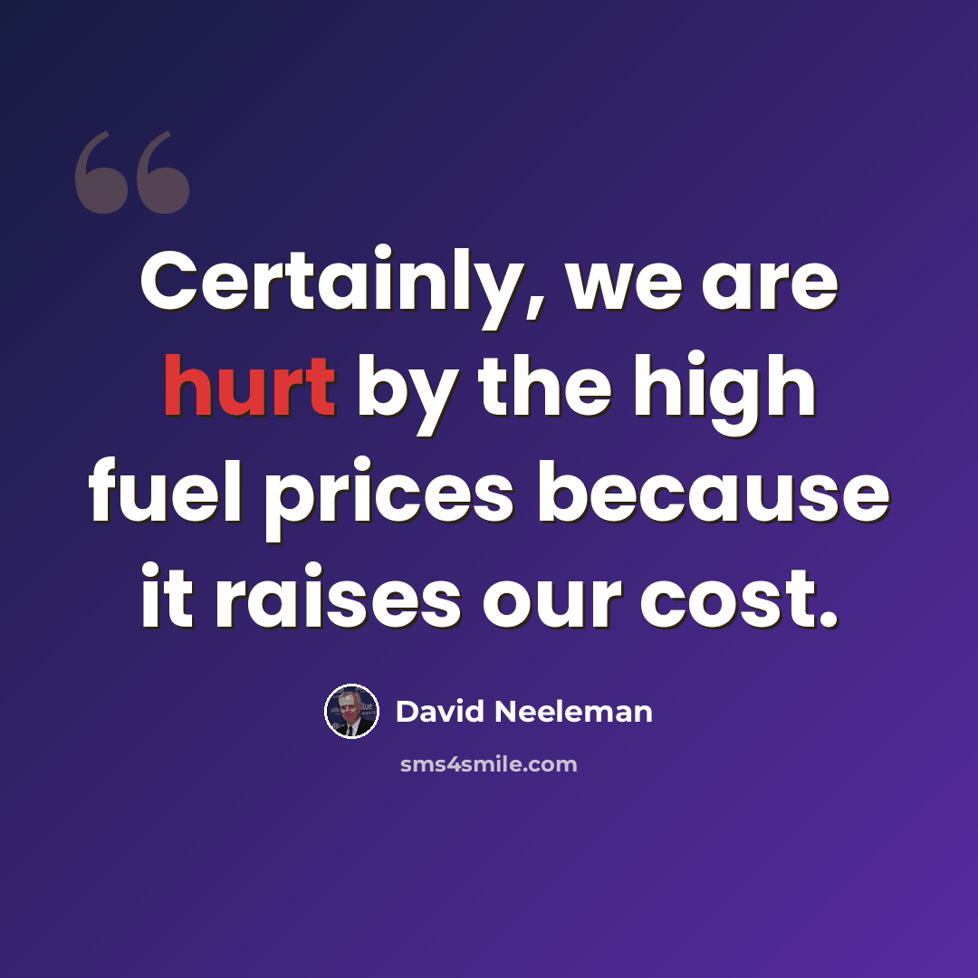 “Certainly, we are hurt by the high fuel prices because it raises our cost.” quote by David Neeleman