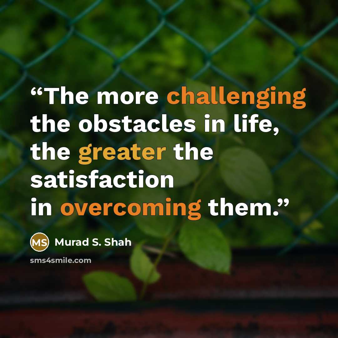 “The more challenging the obstacles in life, the greater the satisfaction in overcoming them.” quote by Murad S. Shah