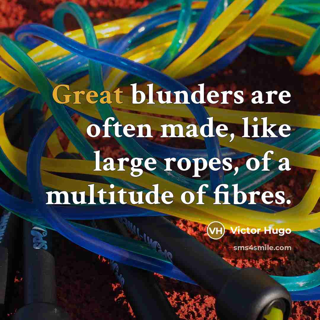 “Great blunders are often made, like large ropes, of a multitude of fibres.” quote by Victor Hugo