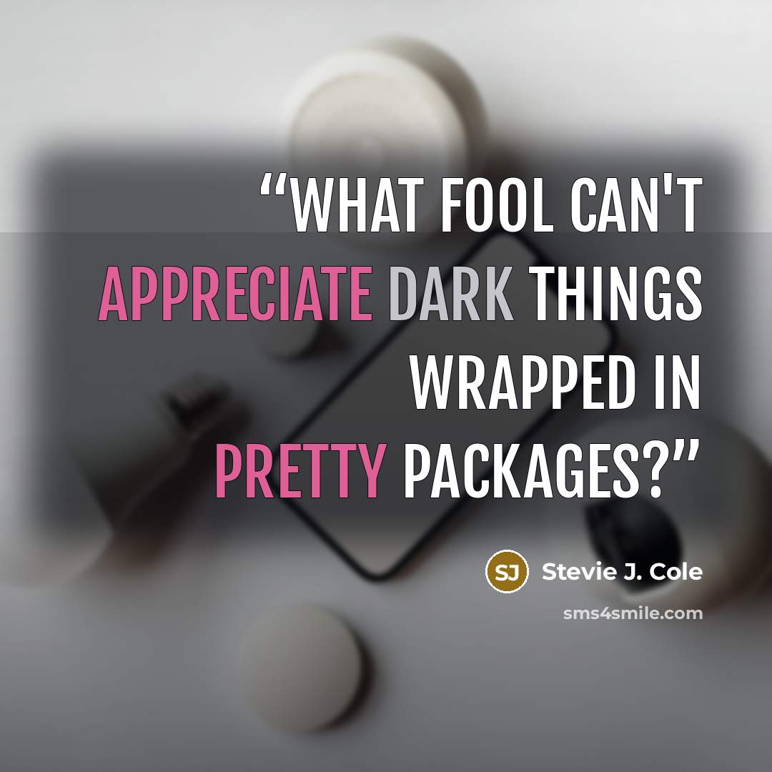 “What fool can't appreciate dark things wrapped in pretty packages?” quote by Stevie J. Cole