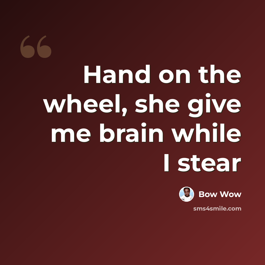 “Hand on the wheel, she give me brain while I stear” quote by Bow Wow