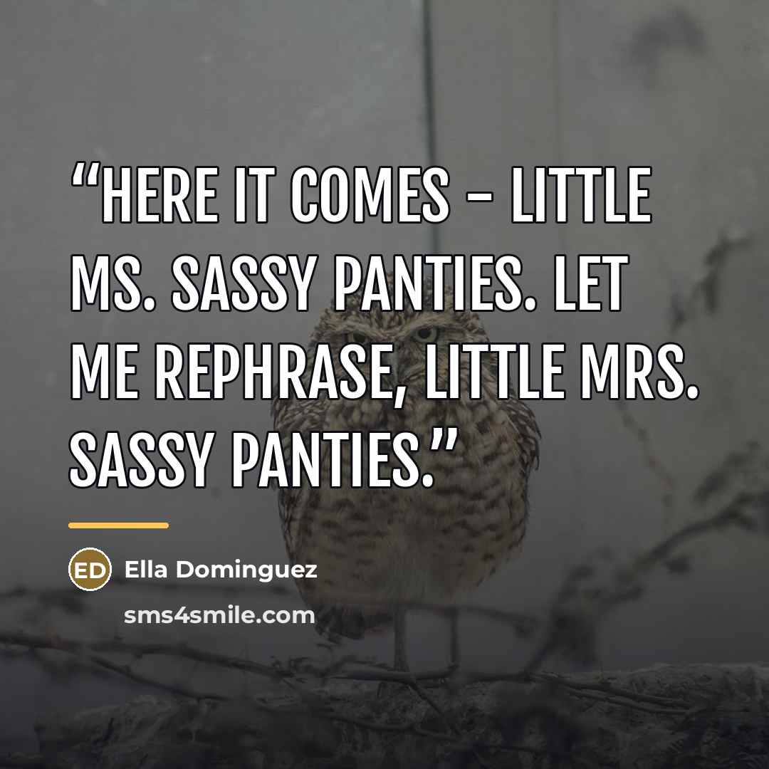 “Here it comes - Little Ms. Sassy Panties. Let me rephrase, Little Mrs. Sassy Panties.” quote by Ella Dominguez