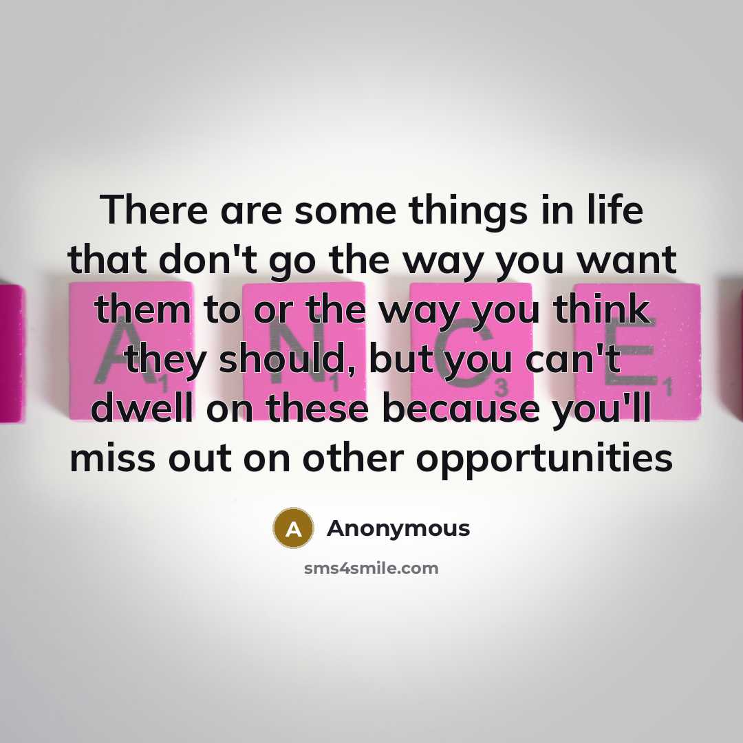 “There are some things in life that don't go the way you want them to or the way you think they should, but you can't dwell on these because you'll miss out on other opportunities” quote by Anonymous