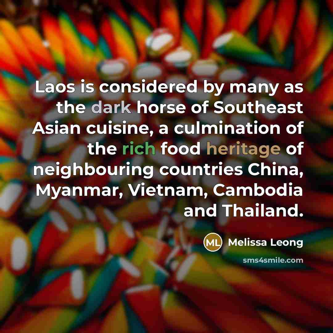 “Laos is considered by many as the dark horse of Southeast Asian cuisine, a culmination of the rich food heritage of neighbouring countries China, Myanmar, Vietnam, Cambodia and Thailand.” quote by Melissa Leong
