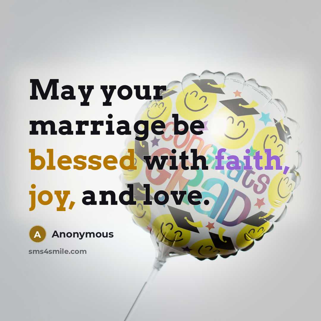 “May your marriage be blessed with faith, joy, and love.” quote by Anonymous