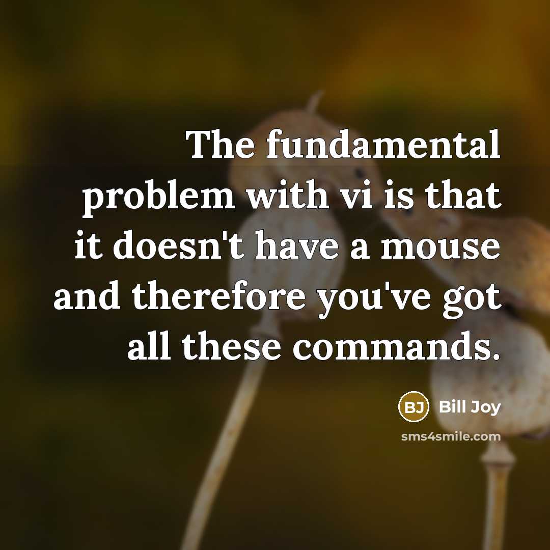 “The fundamental problem with vi is that it doesn't have a mouse and therefore you've got all these commands.” quote by Bill Joy