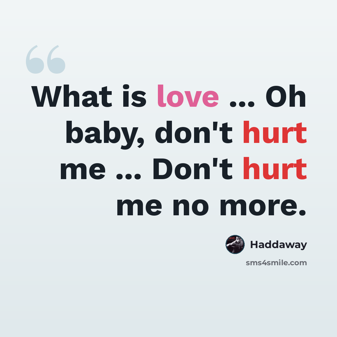 “What is love ... Oh baby, don't hurt me ... Don't hurt me no more.” quote by Haddaway