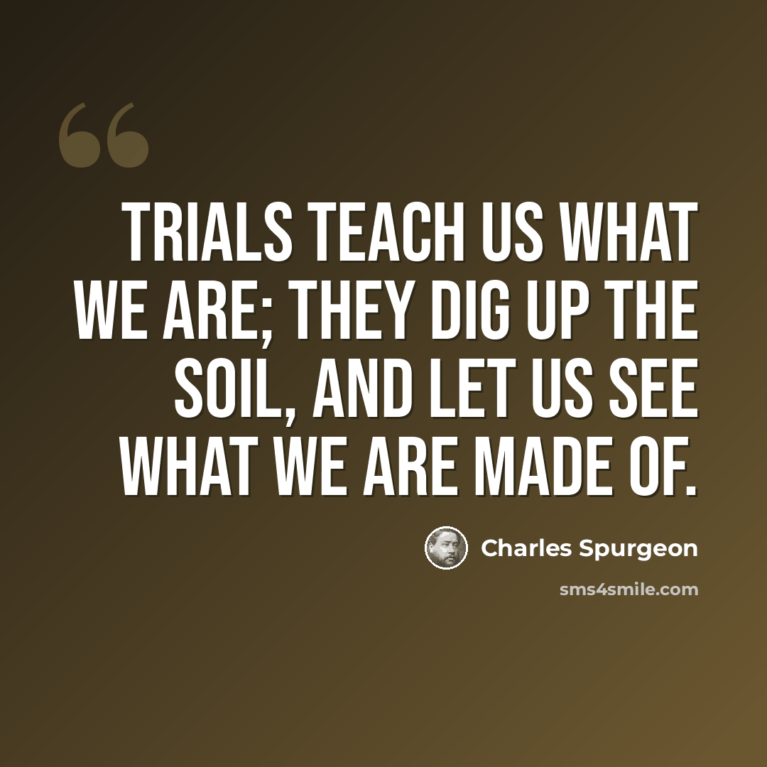 “Trials teach us what we are; they dig up the soil, and let us see what we are made of.” quote by Charles Spurgeon