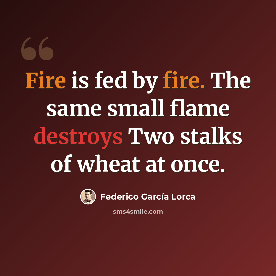 “Fire is fed by fire. The same small flame destroys Two stalks of wheat at once.” quote by Federico Garcia Lorca