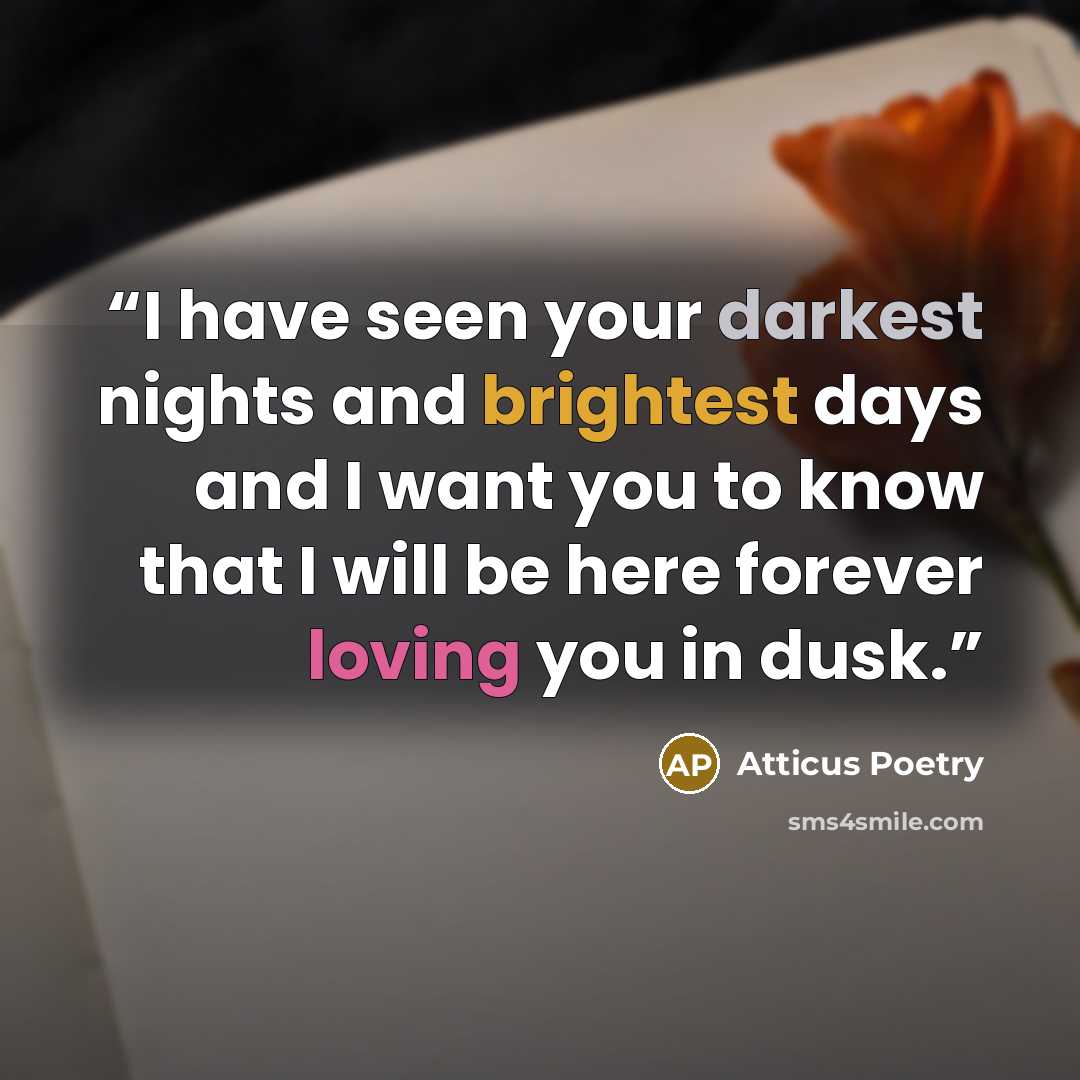 “I have seen your darkest nights and brightest days and I want you to know that I will be here forever loving you in dusk.” quote by Atticus Poetry