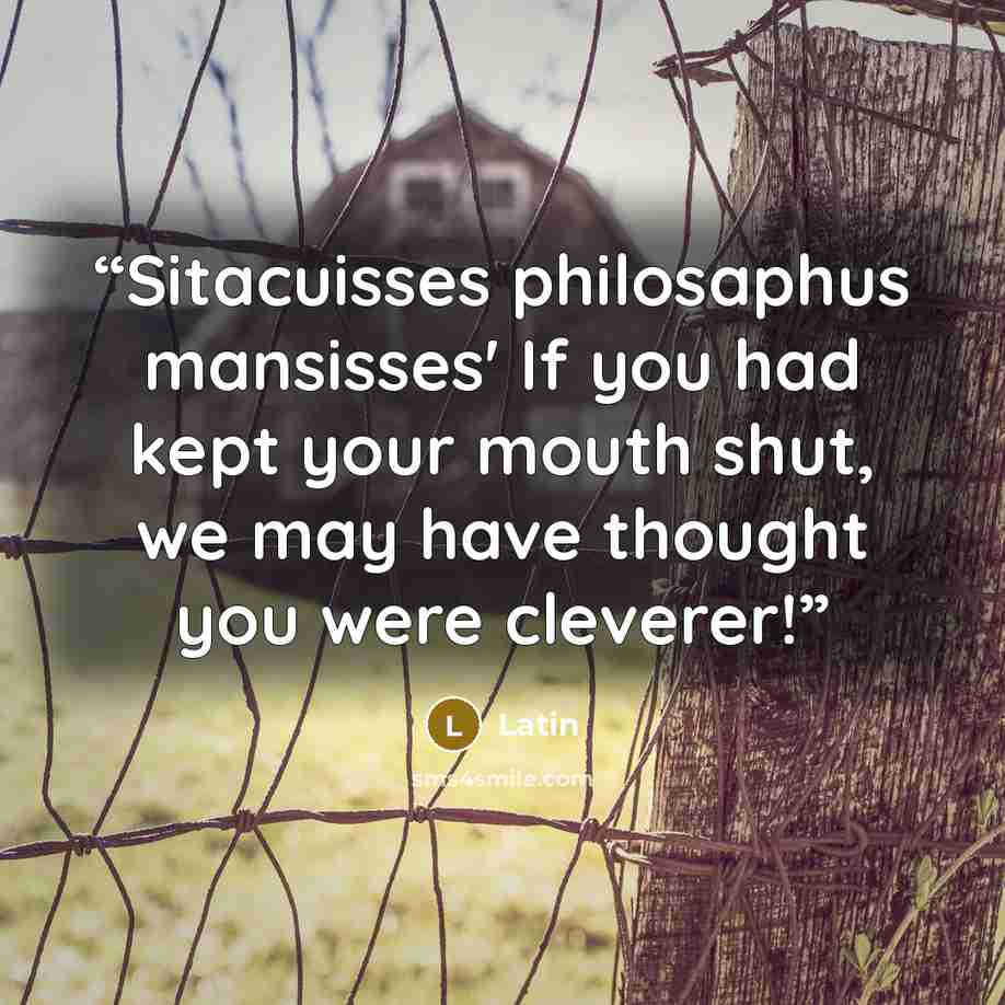 “Sitacuisses philosaphus mansisses' If you had kept your mouth shut, we may have thought you were cleverer!” quote by Latin