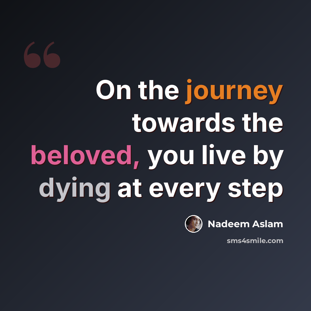 “On the journey towards the beloved, you live by dying at every step” quote by Nadeem Aslam