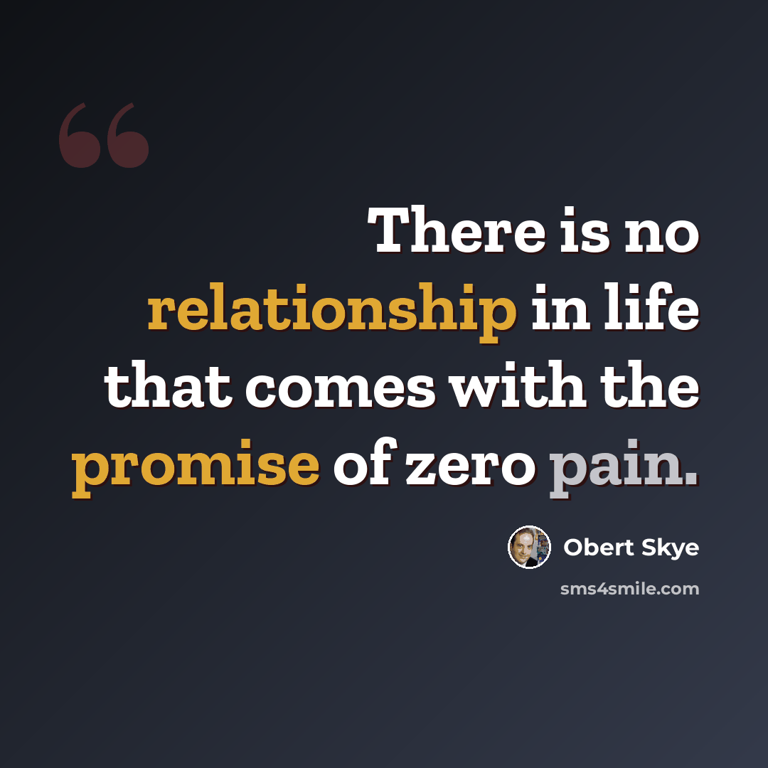 “There is no relationship in life that comes with the promise of zero pain.” quote by Obert Skye