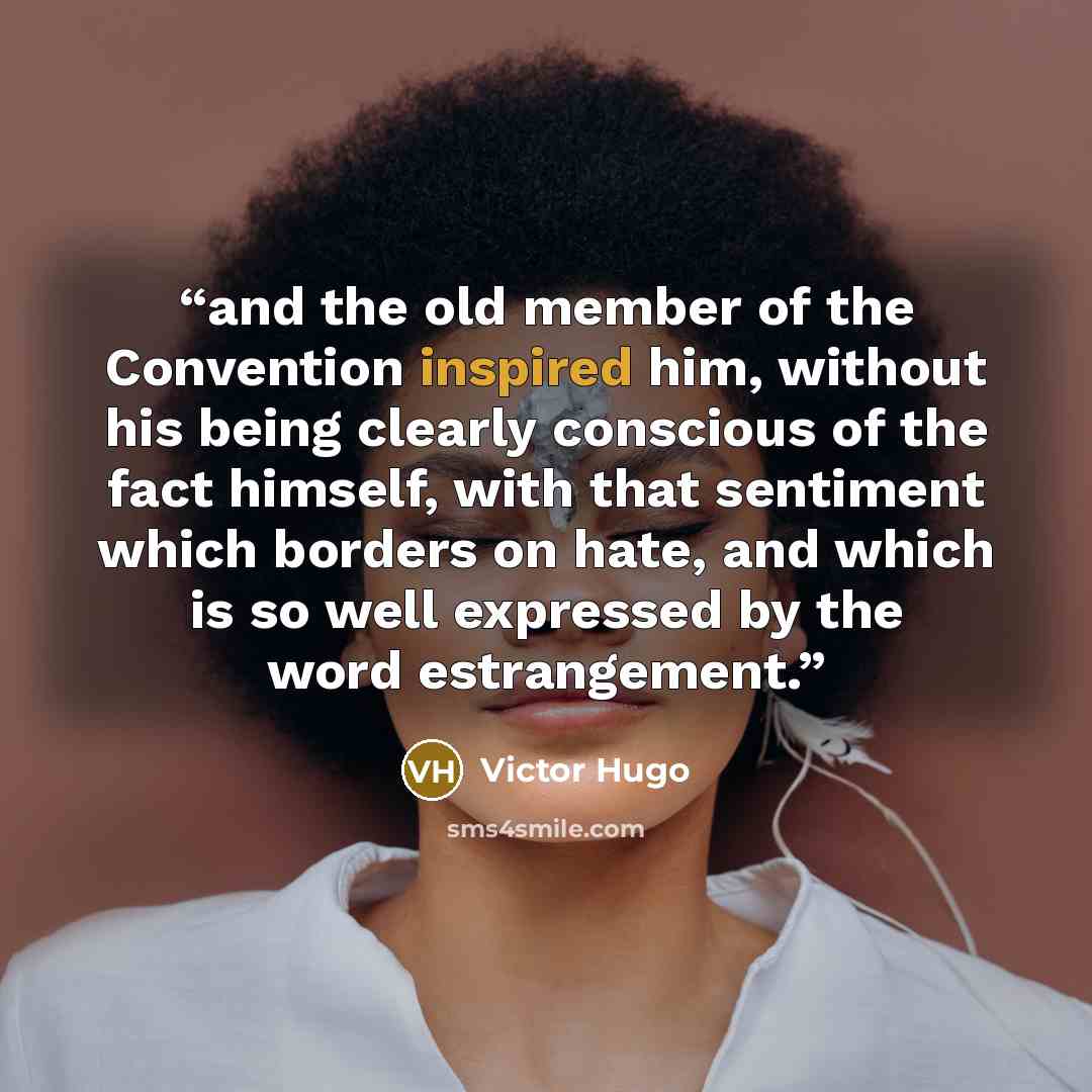 “and the old member of the Convention inspired him, without his being clearly conscious of the fact himself, with that sentiment which borders on hate, and which is so well expressed by the word estrangement.” quote by Victor Hugo