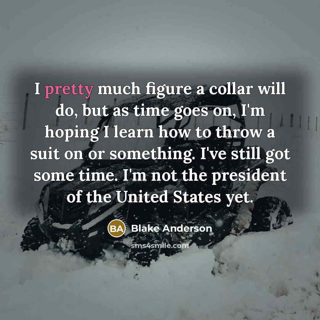 “I pretty much figure a collar will do, but as time goes on, I'm hoping I learn how to throw a suit on or something. I've still got some time. I'm not the president of the United States yet.” quote by Blake Anderson