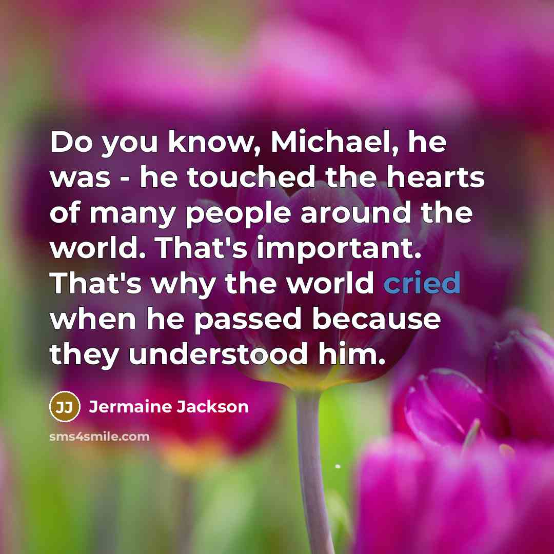 “Do you know, Michael, he was - he touched the hearts of many people around the world. That's important. That's why the world cried when he passed because they understood him.” quote by Jermaine Jackson