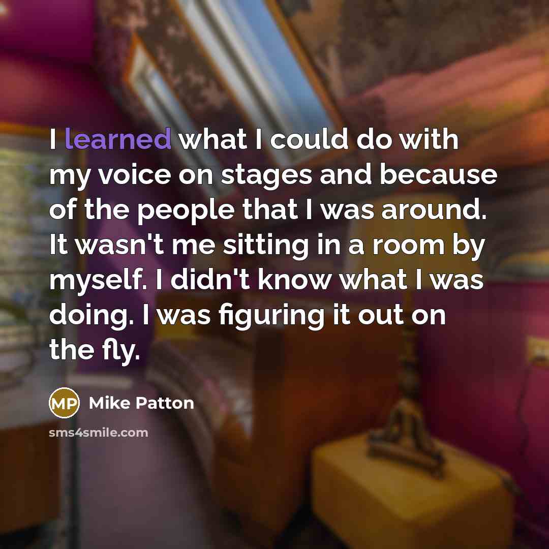 “I learned what I could do with my voice on stages and because of the people that I was around. It wasn't me sitting in a room by myself. I didn't know what I was doing. I was figuring it out on the fly.” quote by Mike Patton