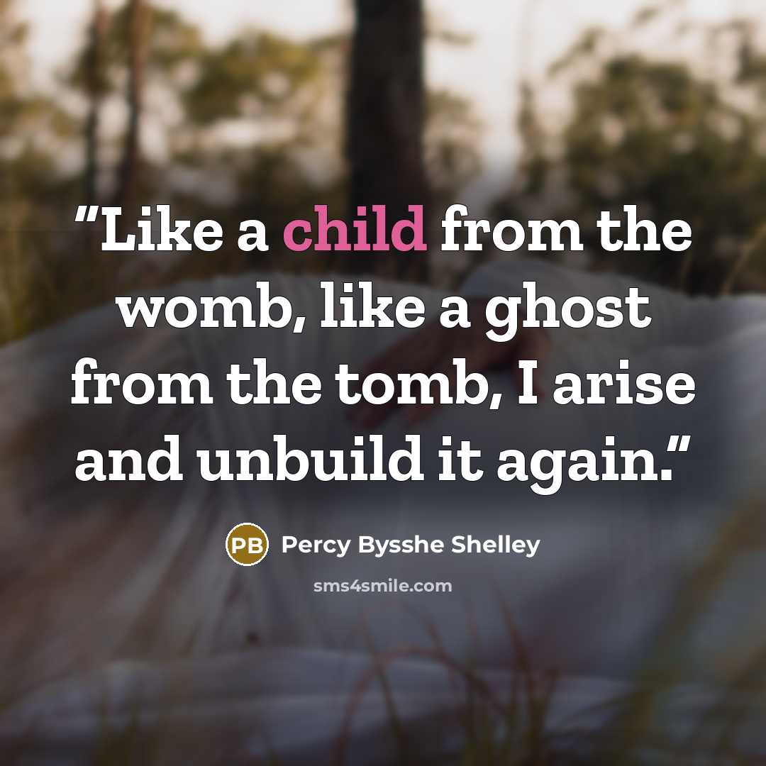 “Like a child from the womb, like a ghost from the tomb, I arise and unbuild it again.” quote by Percy Bysshe Shelley