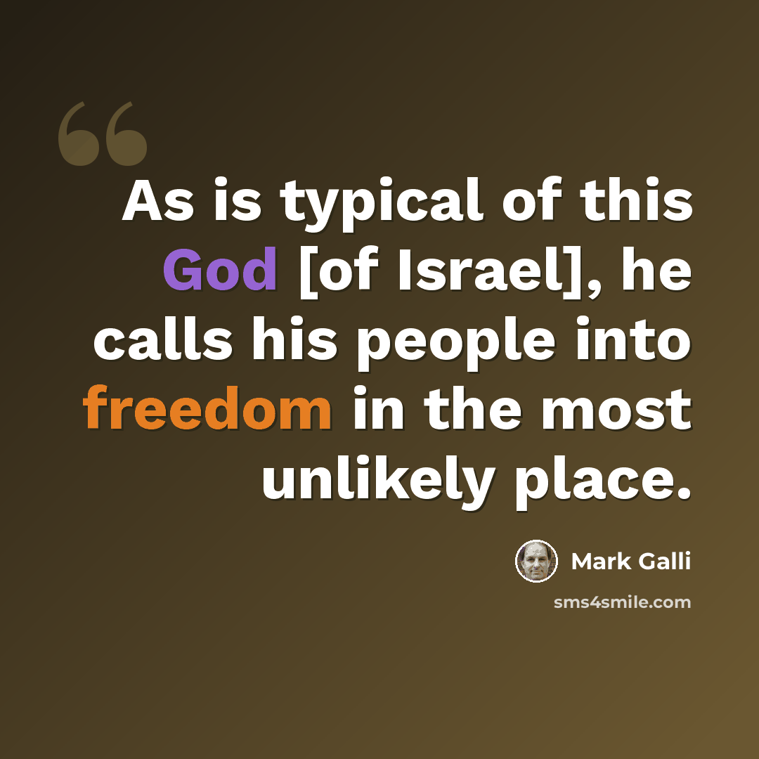 “As is typical of this God [of Israel], he calls his people into freedom in the most unlikely place.” quote by Mark Galli