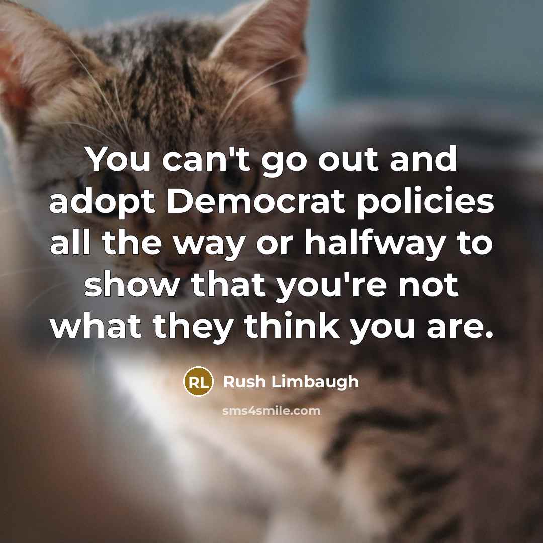 “You can't go out and adopt Democrat policies all the way or halfway to show that you're not what they think you are.” quote by Rush Limbaugh