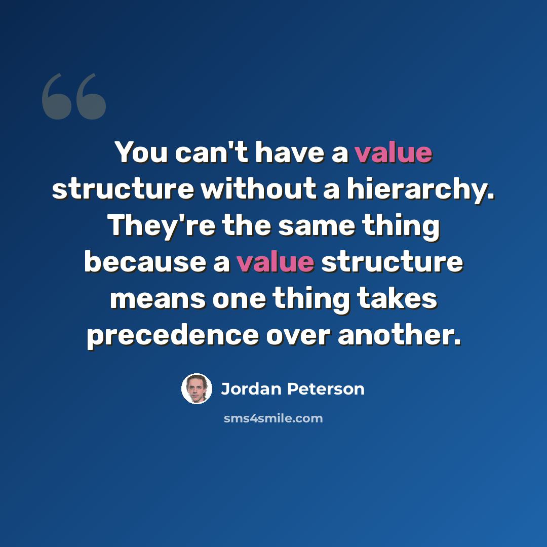 “You can't have a value structure without a hierarchy. They're the same thing because a value structure means one thing takes precedence over another.” quote by Jordan Peterson
