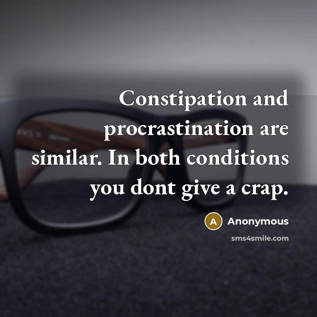 “Constipation and procrastination are similar. In both conditions you dont give a crap.” quote by Anonymous