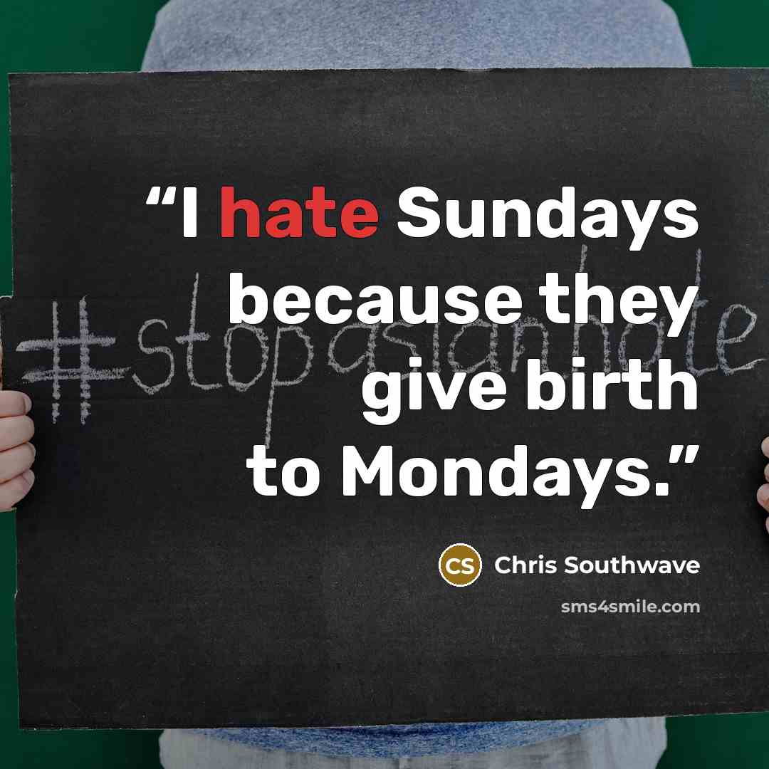 “I hate Sundays because they give birth to Mondays.” quote by Chris Southwave