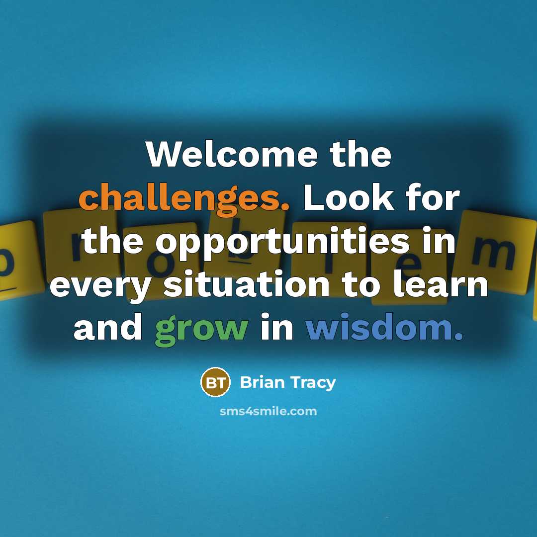 “Welcome the challenges. Look for the opportunities in every situation to learn and grow in wisdom.” quote by Brian Tracy