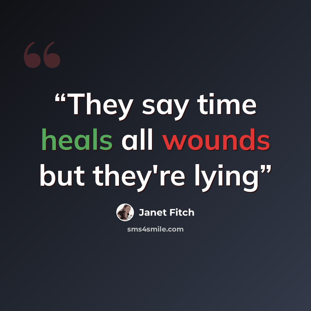 “They say time heals all wounds but they're lying” quote by Janet Fitch