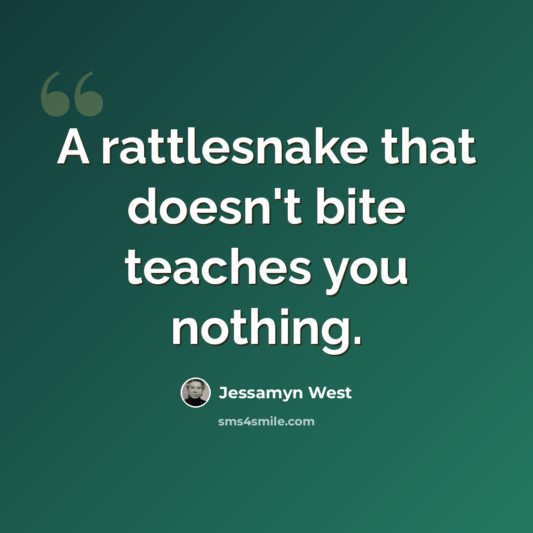 “A rattlesnake that doesn't bite teaches you nothing.” quote by Jessamyn West