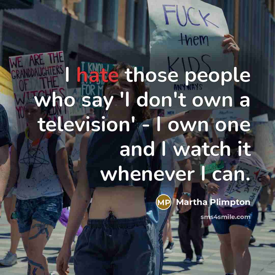 “I hate those people who say 'I don't own a television' - I own one and I watch it whenever I can.” quote by Martha Plimpton