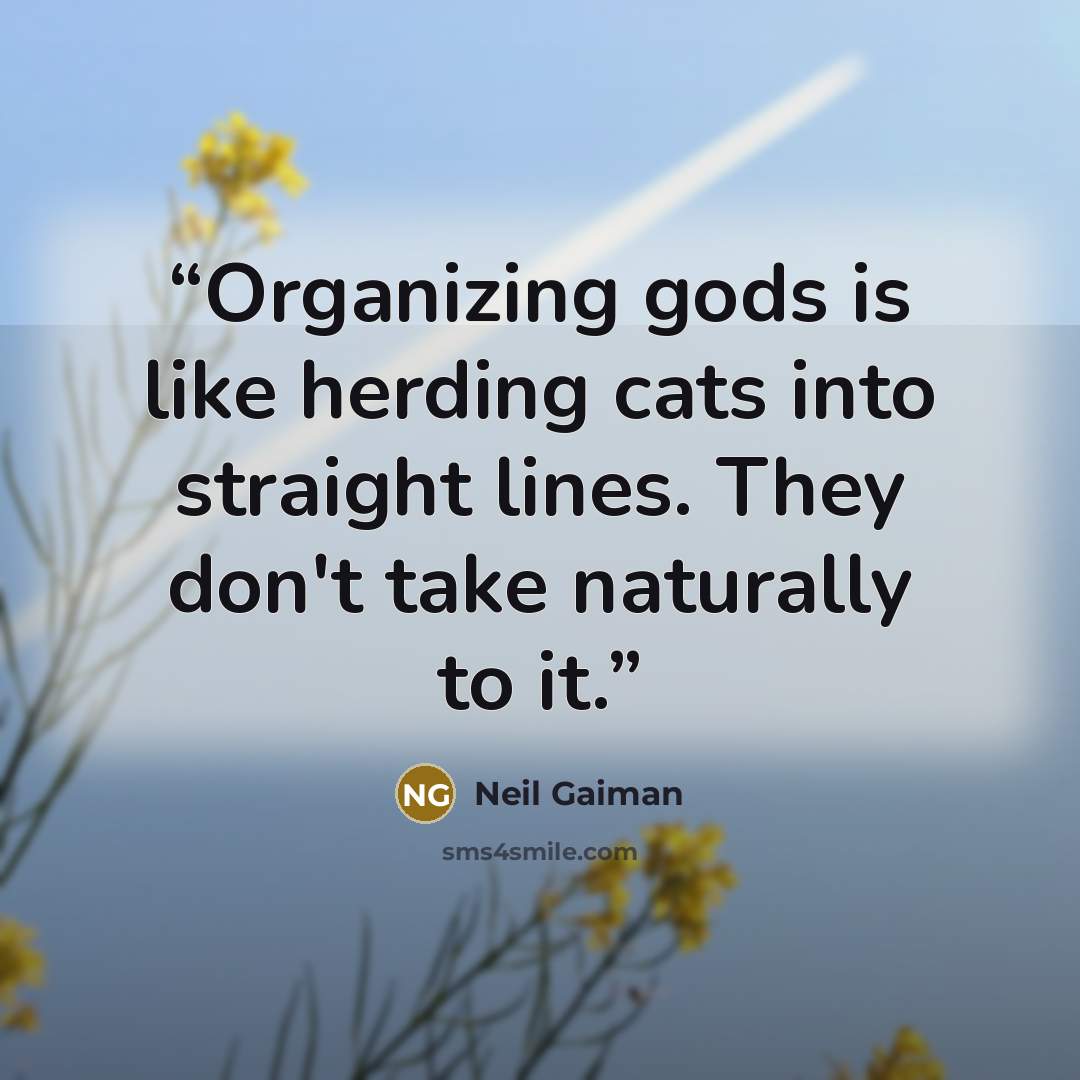 “Organizing gods is like herding cats into straight lines. They don't take naturally to it.” quote by Neil Gaiman