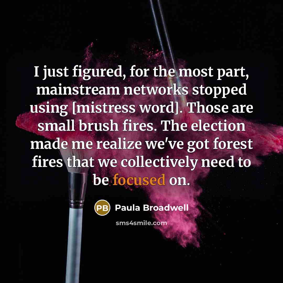 “I just figured, for the most part, mainstream networks stopped using [mistress word]. Those are small brush fires. The election made me realize we've got forest fires that we collectively need to be focused on.” quote by Paula Broadwell
