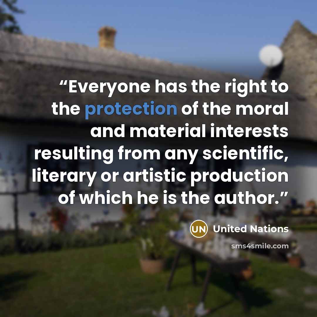 “Everyone has the right to the protection of the moral and material interests resulting from any scientific, literary or artistic production of which he is the author.” quote by United Nations