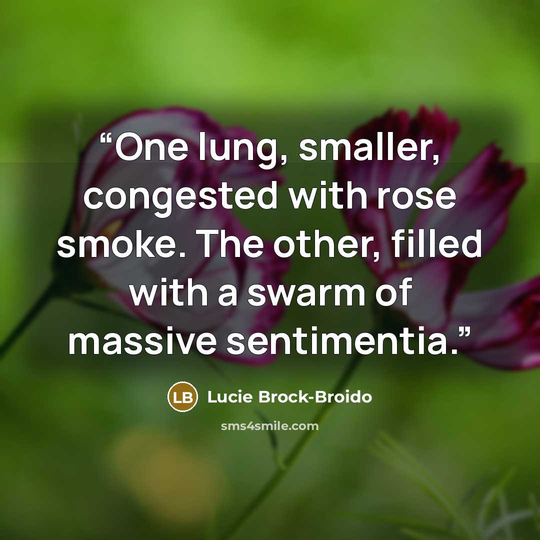 “One lung, smaller, congested with rose smoke. The other, filled with a swarm of massive sentimentia.” quote by Lucie Brock-Broido