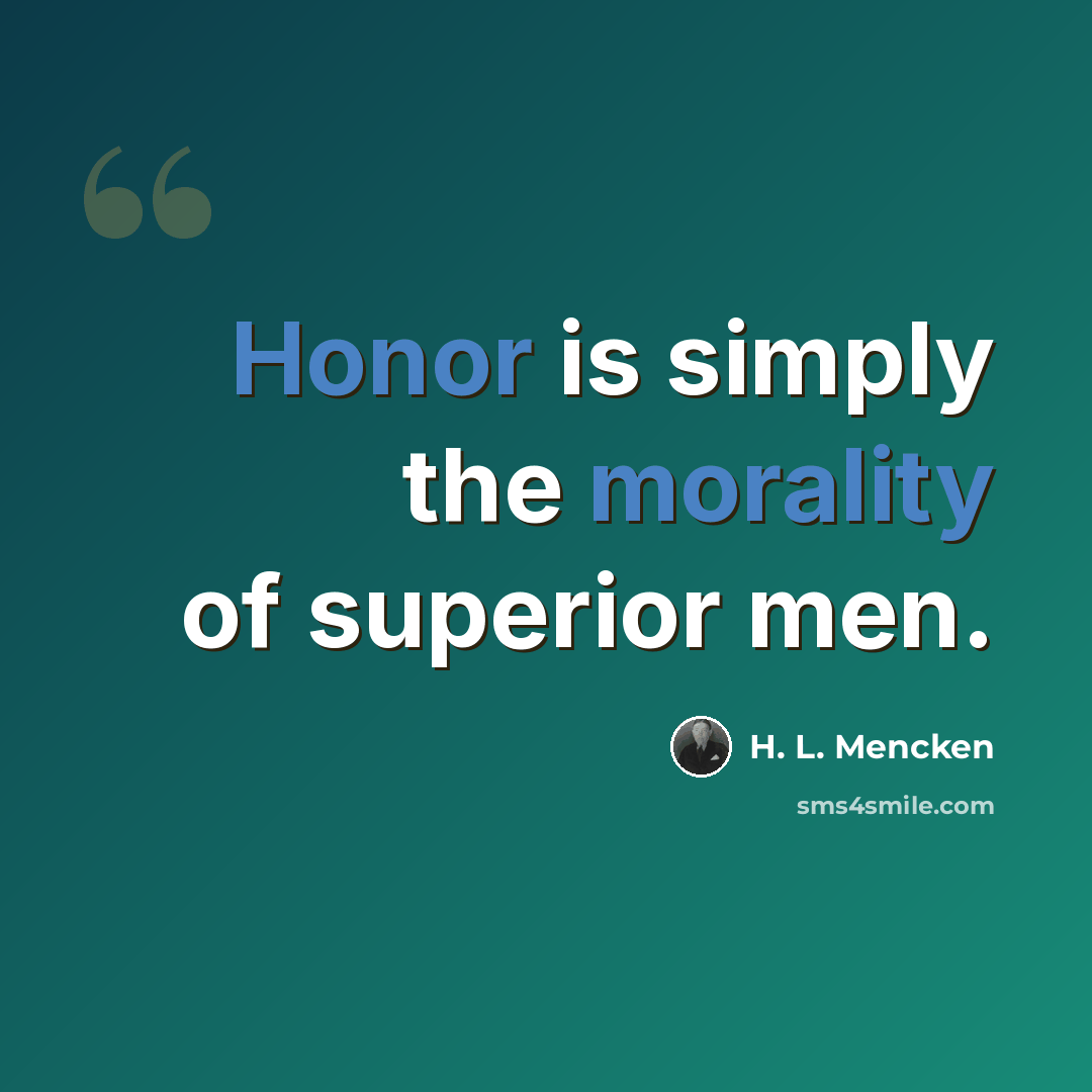 “Honor is simply the morality of superior men.” quote by H. L. Mencken