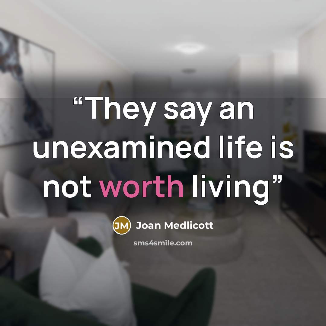 “They say an unexamined life is not worth living” quote by Joan Medlicott
