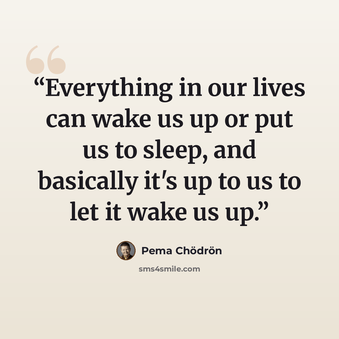 “Everything in our lives can wake us up or put us to sleep, and basically it's up to us to let it wake us up.” quote by Pema Chödrön
