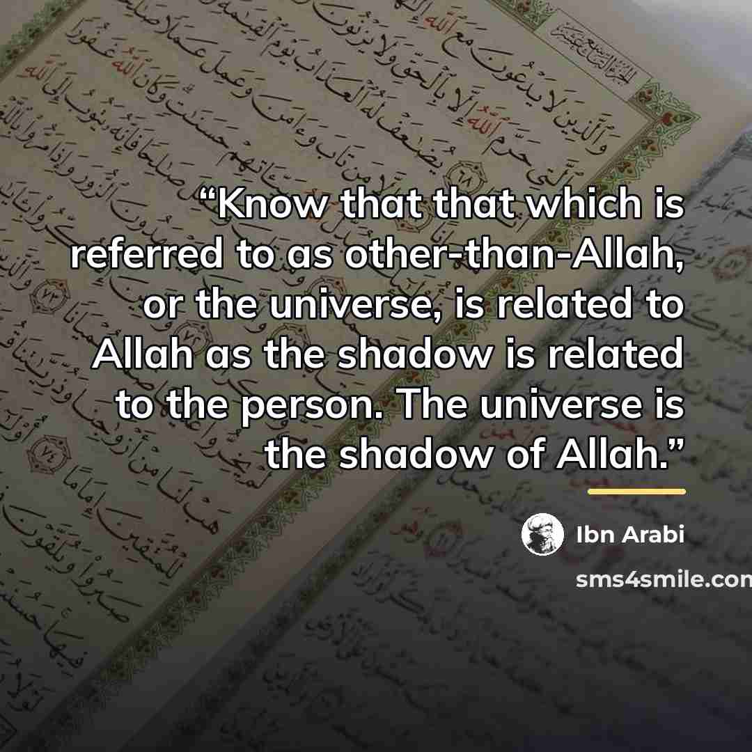 “Know that that which is referred to as other-than-Allah, or the universe, is related to Allah as the shadow is related to the person. The universe is the shadow of Allah.” quote by Ibn Arabi